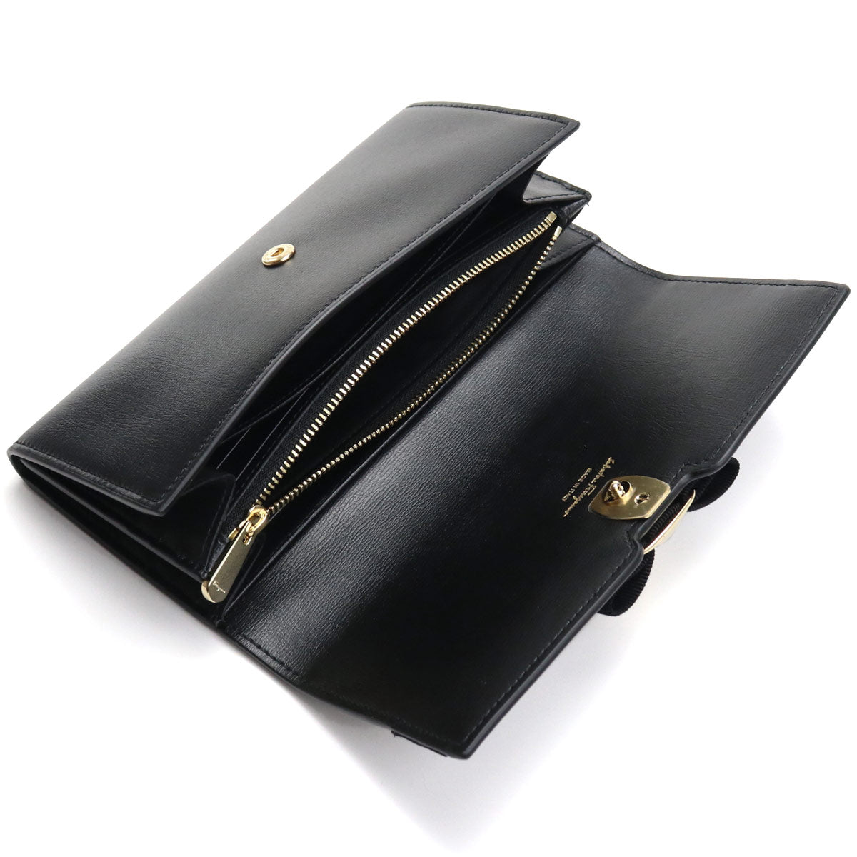 フェラガモ 長財布ニ折小銭入付き レディース レザー イタリアオープンポケット×3 22-E008 ブラック 財布 FER22-E008011