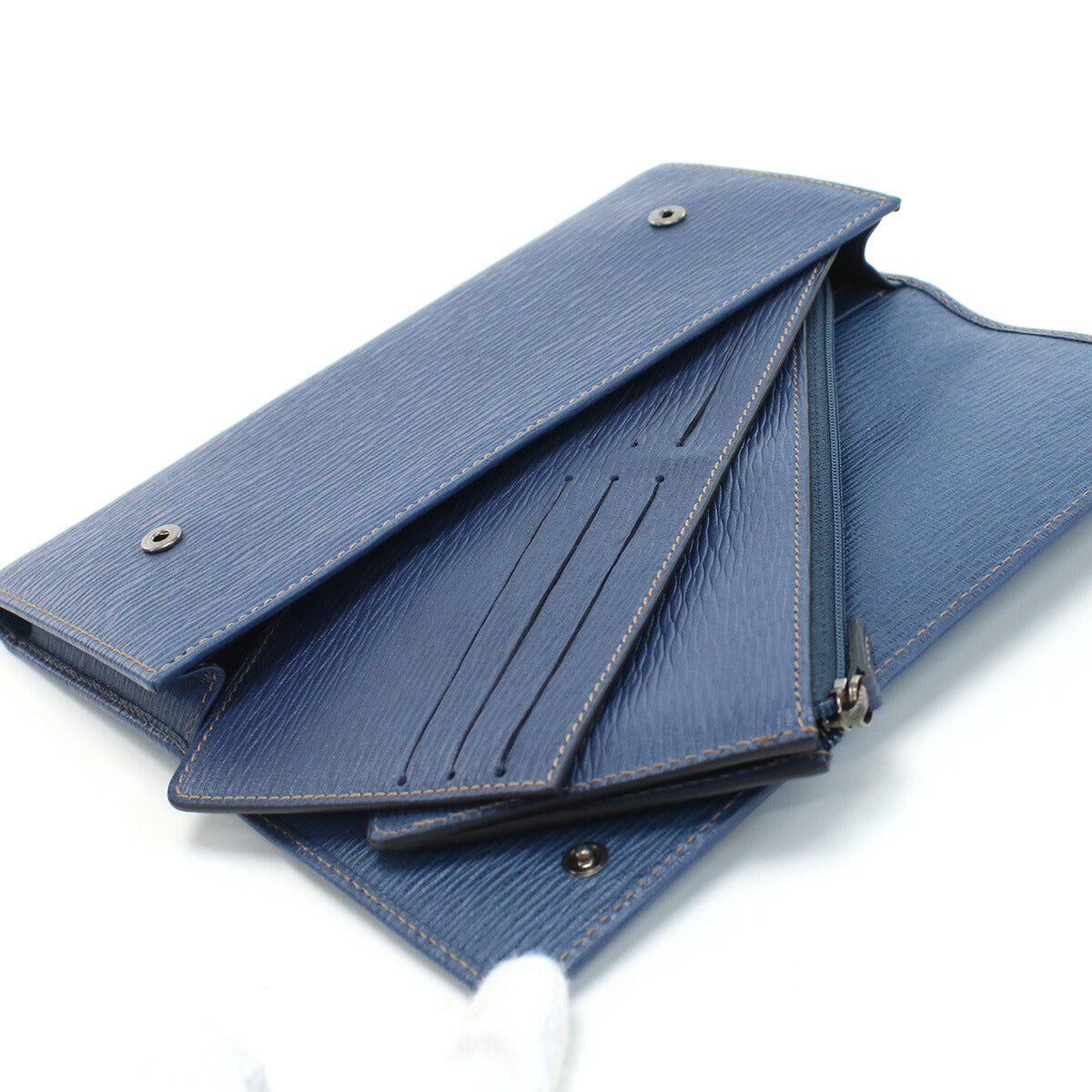 フェラガモ 長財布ニ折小銭入付き メンズ PEBBLE CALF カーフ イタリア 66-0155 ブルー系 財布 FER66-0155031