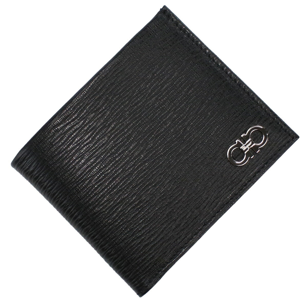 フェラガモ 二つ折り財布 メンズ PEBBLE CALF カーフ イタリア 66-A065 ブラック 財布 FER66-A065031