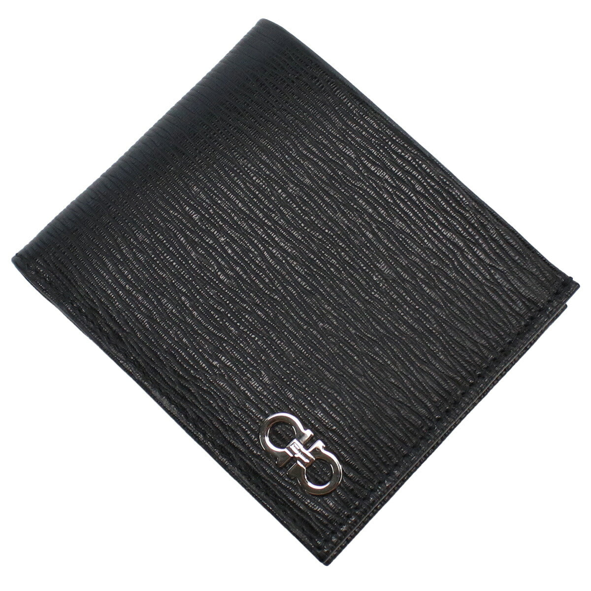 フェラガモ 二つ折り財布 メンズ PEBBLE CALF カーフ イタリア 66-A065 ブラック 財布 FER66-A065031