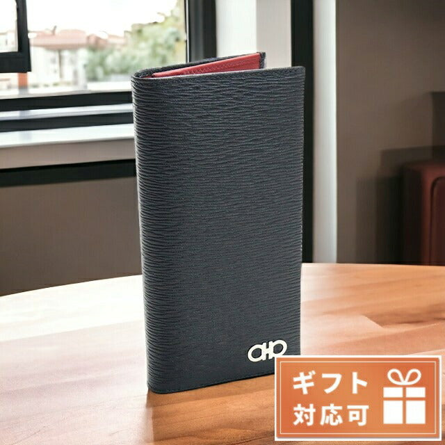 フェラガモ 長財布ニ折小銭入付き メンズ PEBBLE CALF カーフ イタリア 66-A069 ブラック 財布 FER66-A069031