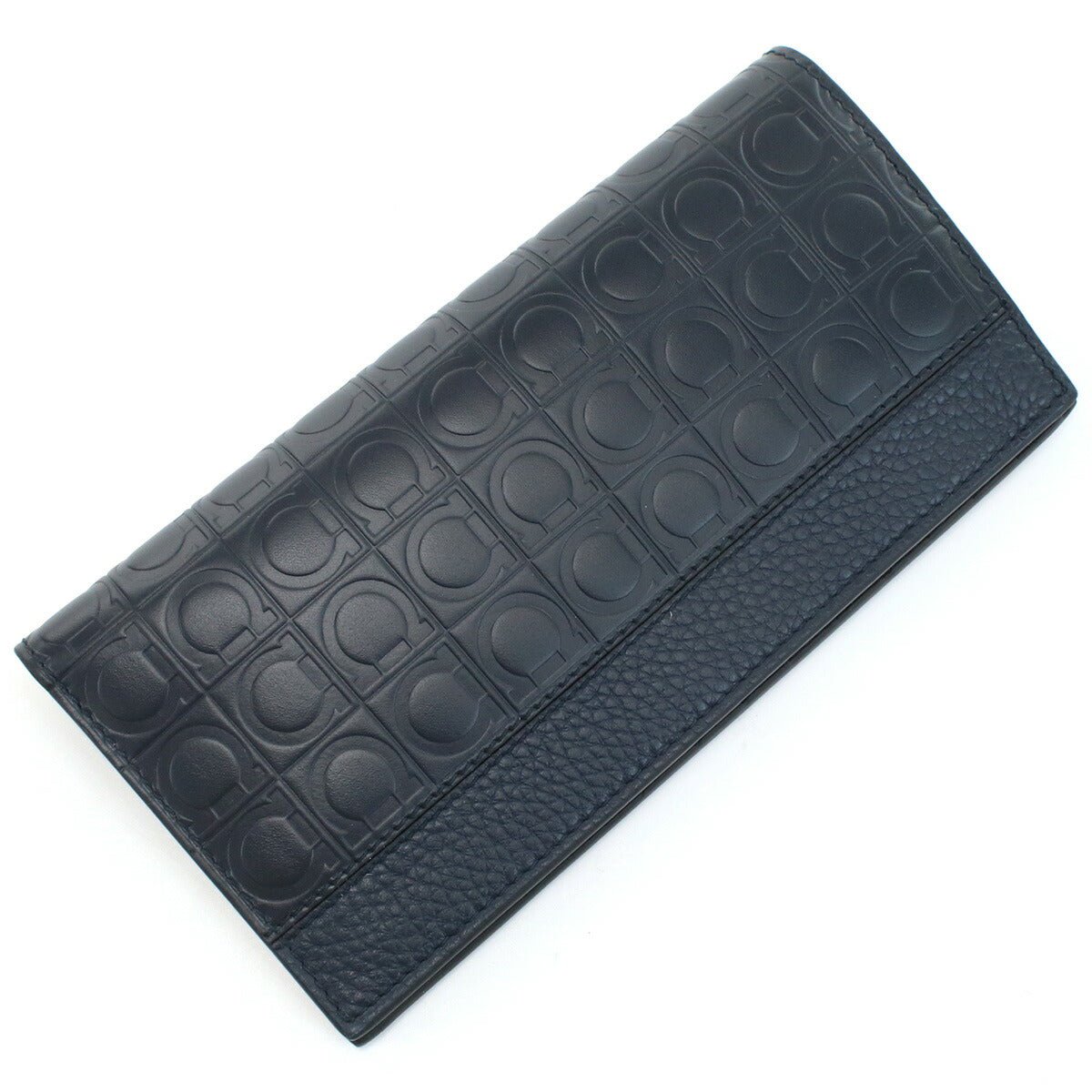 フェラガモ 長財布二折 メンズ PEBBLE CALF カーフ イタリア 66-A147 ネイビー系 財布 FER66-A147021