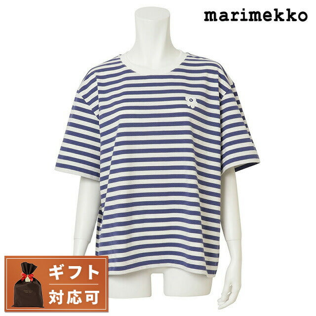 マリメッコ marimekko 091126 845 M ウニッコ ワンポイント ボーダー柄 クルーネック ドロップショルダー 半袖 Tシャツ Mサイズ 記念品 プレゼント ギフト FTMM00443L