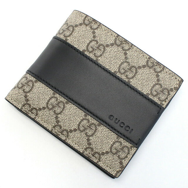 グッチ 二つ折り財布 メンズ ブランド GUCCI T.GG SUPREM SELLE PVC レザー イタリア 451240 ベージュ系 ブラック 財布 GUC451240011