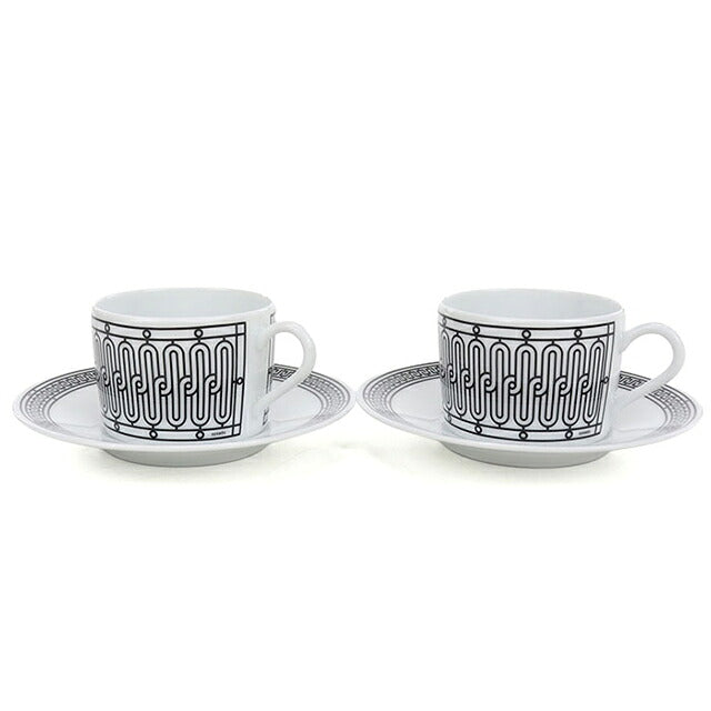 Hermes Tea Cup & Saucer Brand HERMES H Deco Tea C-S Pair 37016 White HER37016011