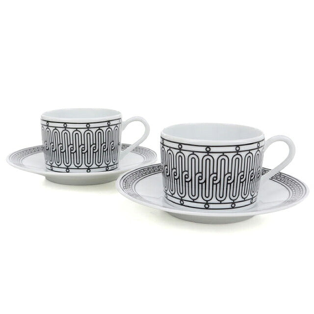 Hermes Tea Cup & Saucer Brand HERMES H Deco Tea C-S Pair 37016 White HER37016011