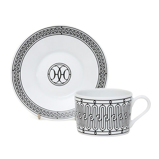 Hermes Tea Cup & Saucer Brand HERMES H Deco Tea C-S Pair 37016 White HER37016011