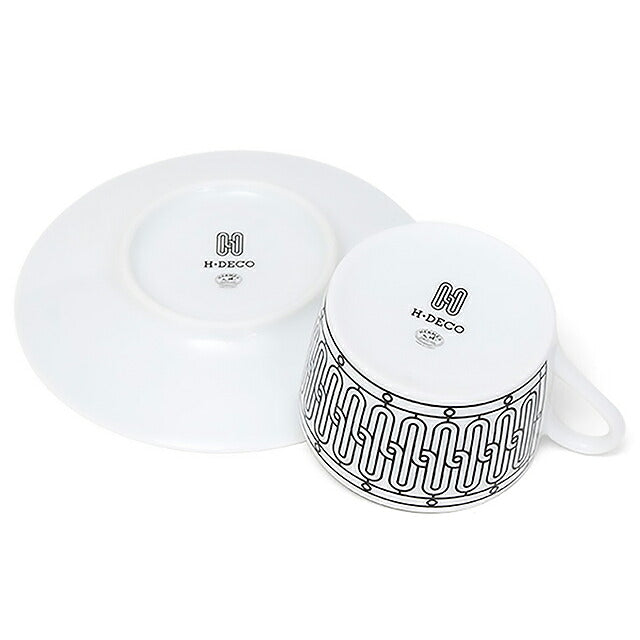 Hermes Tea Cup & Saucer Brand HERMES H Deco Tea C-S Pair 37016 White HER37016011