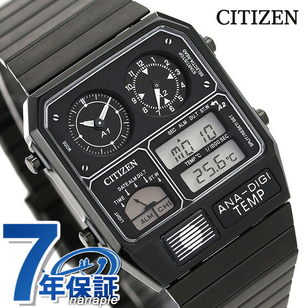 Citizen Record Label Ana-Digital Temp Watch Brand Chronograph Thermometer Analog Digital JG2105-93E CITIZEN Black Men&