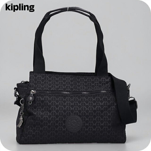 キプリング ハンドバッグ レディース ブランド Kipling エリシア ロゴ ワンポイント 総柄 2WAY K43793-K59 Signature Emb 黒 K43793-K59