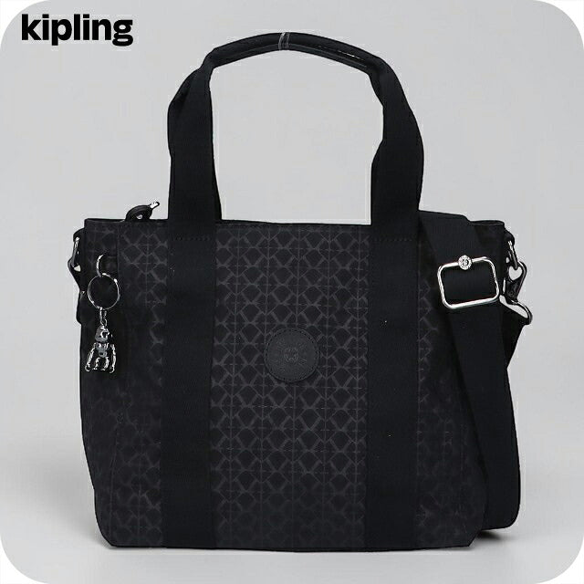 キプリング トートバッグ レディース ブランド Kipling アッセーニ ミニ ミニトートバッグ ロゴ ワンポイント 総柄 2WAY KI3572-K59 Signature Emb 黒 KI3572-K59