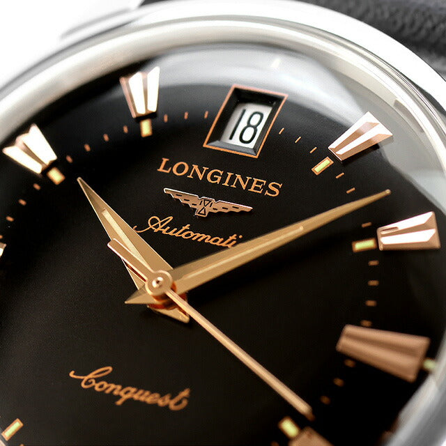 ロンジン コンクエスト ヘリテージ 自動巻き 腕時計 ブランド メンズ LONGINES L1.611.4.52.2 アナログ ブラック 黒 スイス製 L1-611-4-52-2