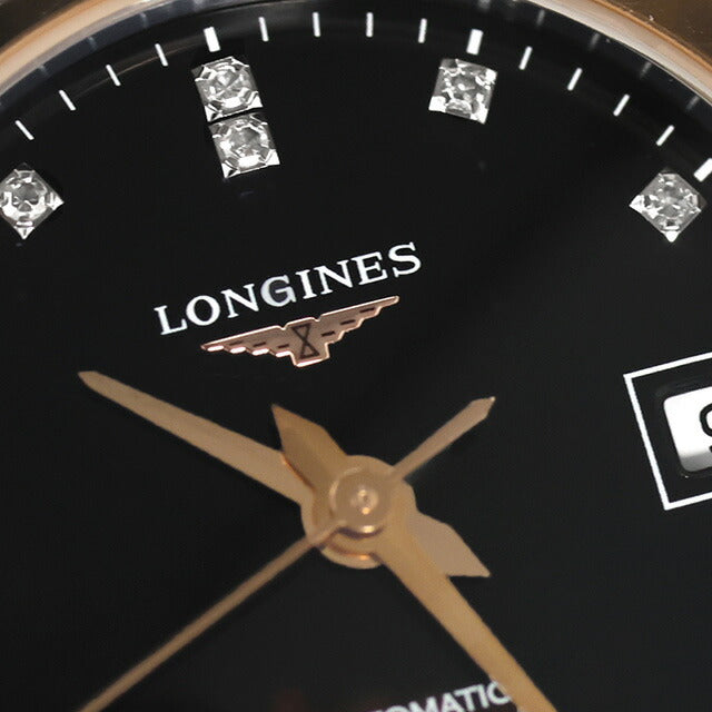 ロンジン レコード 自動巻き 腕時計 ブランド レディース LONGINES L2.320.5.57.7 アナログ ブラック シルバー ピンクゴールド 黒 スイス製 L2-320-5-57-7