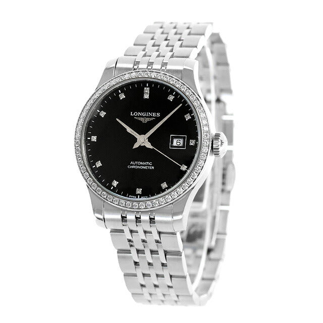 ロンジン レコード 自動巻き 腕時計 ブランド レディース ダイヤモンド LONGINES L2.321.0.57.6 アナログ ブラック 黒 スイス製 L2-321-0-57-6