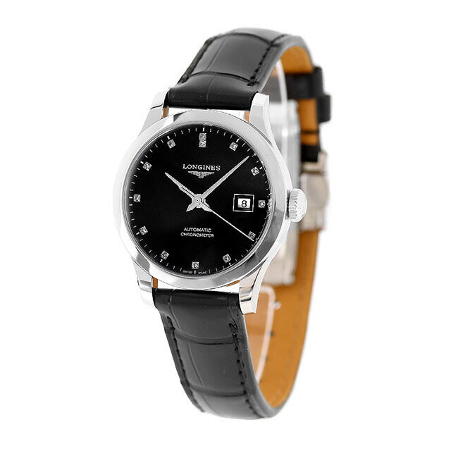 ロンジン レコード 自動巻き 腕時計 ブランド レディース ダイヤモンド LONGINES L2.321.4.57.2 アナログ ブラック 黒 スイス製 L2-321-4-57-2