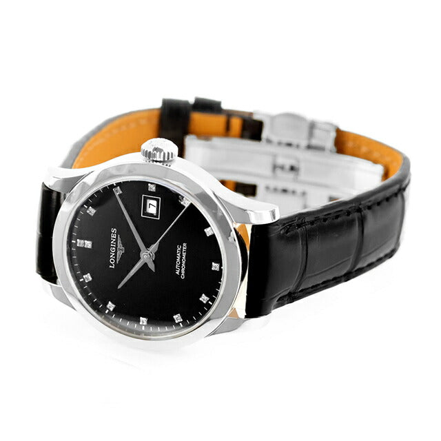 ロンジン レコード 自動巻き 腕時計 ブランド レディース ダイヤモンド LONGINES L2.321.4.57.2 アナログ ブラック 黒 スイス製 L2-321-4-57-2
