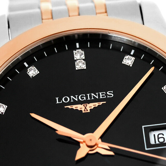 ロンジン レコード 自動巻き 腕時計 ブランド レディース LONGINES L2.321.5.57.7 アナログ ブラック シルバー ピンクゴールド 黒 スイス製 L2-321-5-57-7