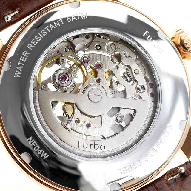 フルボ デザイン GEAR 自動巻き 腕時計 ブランド メンズ オープンハート Furbo Design NF04W-PGBR アナログ シルバー スケルトン NF04W-PGBR
