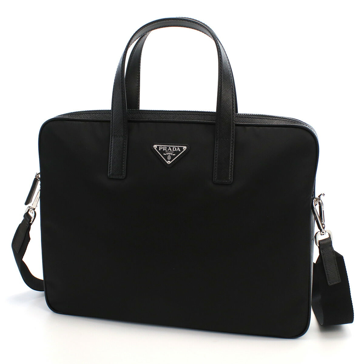 プラダ ブリーフケース メンズ TESSUTO+SAFFIANO ナイロン レザー イタリア 2VE368 NERO ブラック バッグ PRA2VE368021