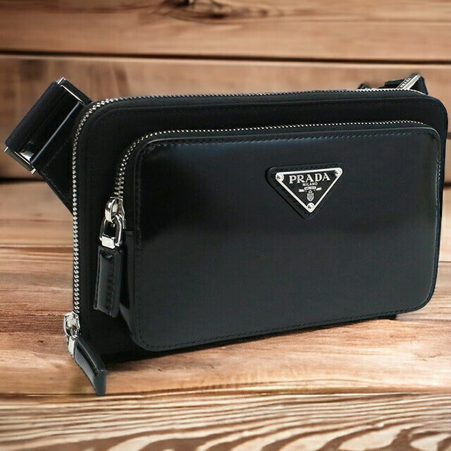 プラダ 斜め掛けショルダーバッグ メンズ ブランド TESSUTO SPAZZOLATO レザー イタリア 2VH156 NERO ブラック バッグ PRA2VH156011