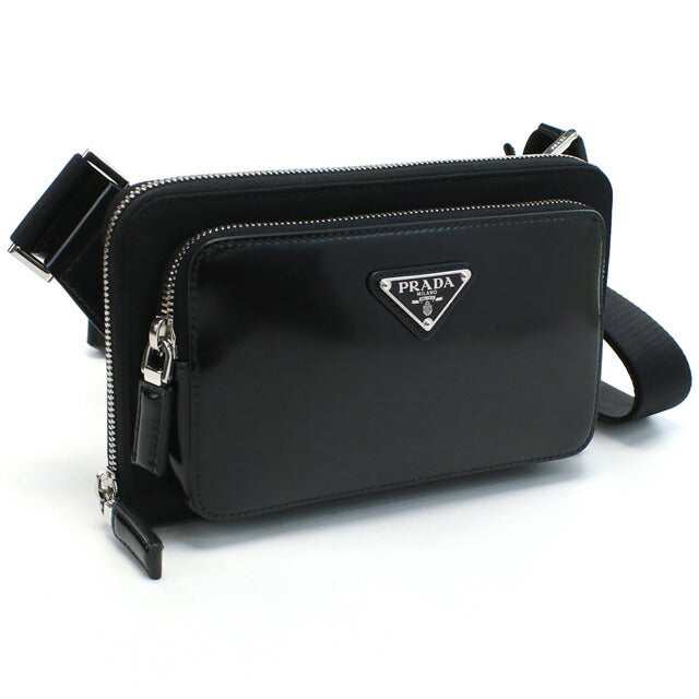 プラダ 斜め掛けショルダーバッグ メンズ ブランド TESSUTO SPAZZOLATO レザー イタリア 2VH156 NERO ブラック バッグ PRA2VH156011
