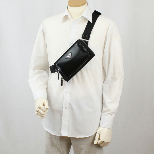 プラダ 斜め掛けショルダーバッグ メンズ ブランド TESSUTO SPAZZOLATO レザー イタリア 2VH156 NERO ブラック バッグ PRA2VH156011