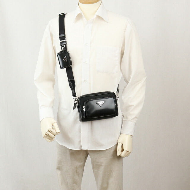 プラダ 斜め掛けショルダーバッグ メンズ ブランド TESSUTO SPAZZOLATOレザー イタリア 2VH172 NERO ブラック バッグ PRA2VH172011