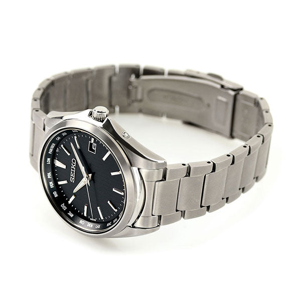 精工观看太阳能无线电钛世界时间观看品牌的日本制造SBTM291 Seiko Black SBTM291