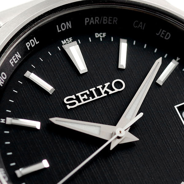 精工观看太阳能无线电钛世界时间观看品牌的日本制造SBTM291 Seiko Black SBTM291