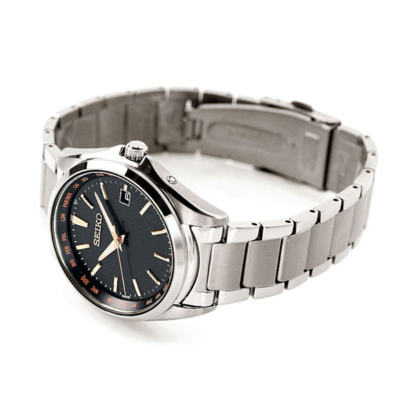 精工观看太阳能无线电钛世界时间观看品牌的日本制造SBTM293 Seiko Black SBTM293
