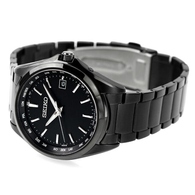 与世界时间功能太阳能电台观看品牌Seiko SEIKO SBTM333全黑SBTM333