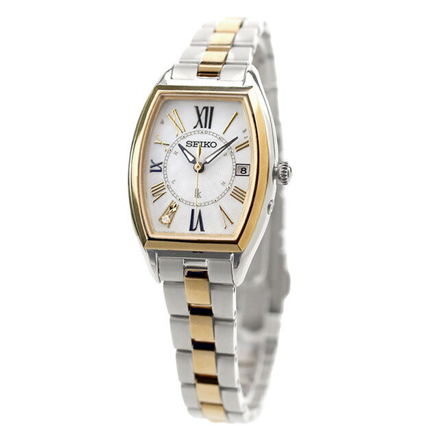 Seiko Rukia Lady Diamond Lady Lady Lady Gold Titanium太阳能电台手表品牌SSQW052 Seiko White Shell Gold Ladies SSQW052