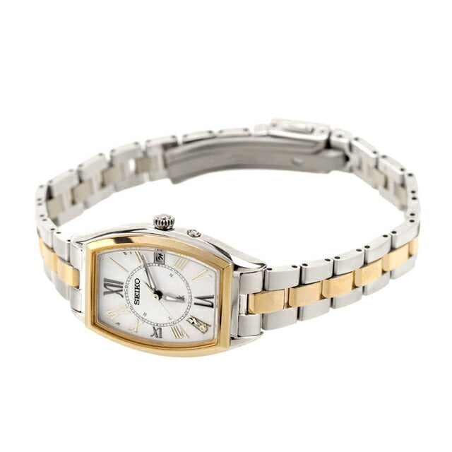 Seiko Rukia Lady Diamond Lady Gold Titanium Solar Radio Watch Brand SSQW052 SEIKO White Shell Gold Ladies SSQW052