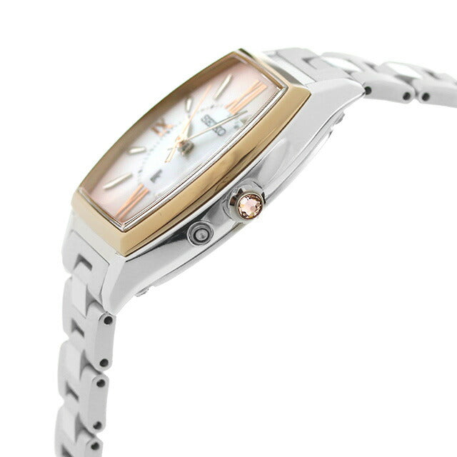 Seiko Rukia广播太阳能观看品牌女子钛精子SSQW076模拟粉红色SHELL SSQW076