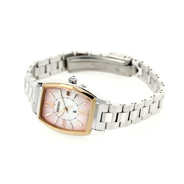 Seiko Rukia广播太阳能观看品牌女子钛精子SSQW076模拟粉红色SHELL SSQW076