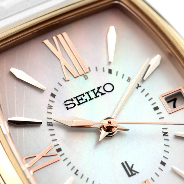 Seiko Rukia广播太阳能观看品牌女子钛精子SSQW076模拟粉红色SHELL SSQW076
