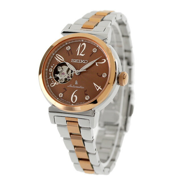Seiko Lukia机械模型自动观看品牌女性开放心脏Seiko Lukia SSVM062模拟棕色银色粉红色SSVM062