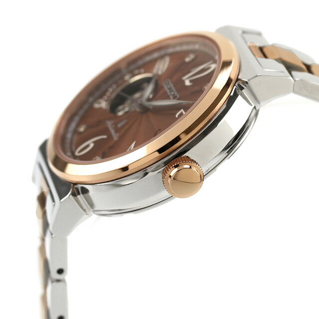 Seiko Lukia机械模型自动观看品牌女性开放心脏Seiko Lukia SSVM062模拟棕色银色粉红色SSVM062