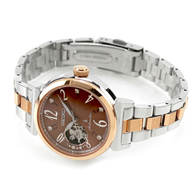 Seiko Lukia机械模型自动观看品牌女性开放心脏Seiko Lukia SSVM062模拟棕色银色粉红色SSVM062