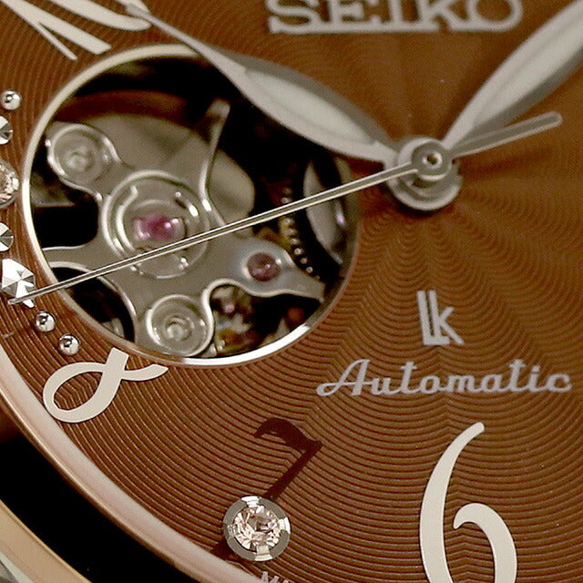 Seiko Lukia机械模型自动观看品牌女性开放心脏Seiko Lukia SSVM062模拟棕色银色粉红色SSVM062