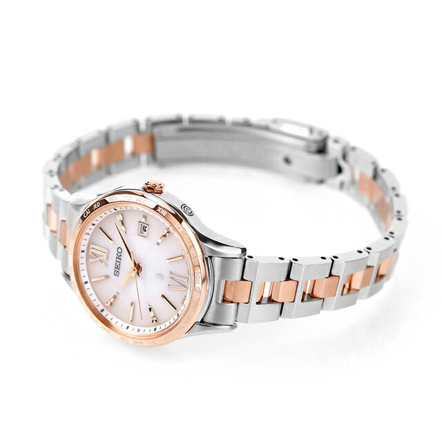 Seiko Rukia标准太阳能电台手表品牌Seiko SSVV082模拟粉红色渐变粉红色黄金在日本女子SSVV082