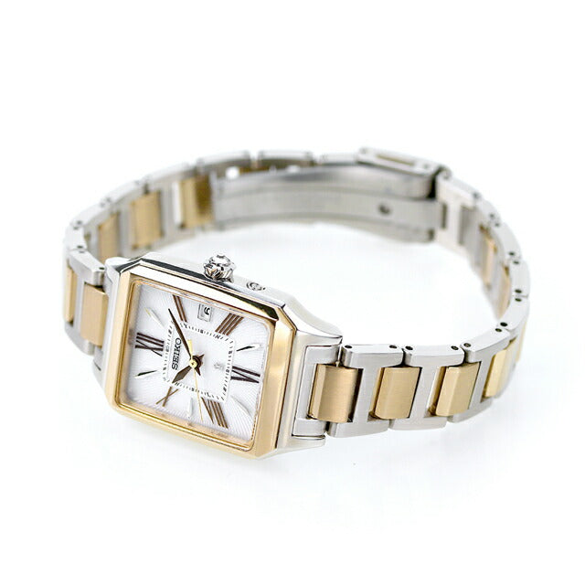 Seiko Rukia太阳能电台观看品牌女士精工SSVW210模拟银黄金在日本制造SSVW210