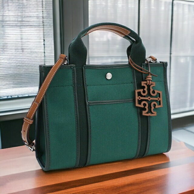 トリーバーチ トートバッグ レディース コットンキャンバス レザー カンボジア 142577 DEEP GREEN グリーン系 バッグ TOB142577011