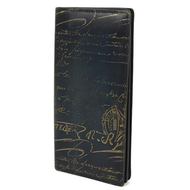 中古 ベルルッティ 長財布二折 メンズ ブランド BERLUTI カリグラフィ サンタル フラップ ロングウォレット ブラック 財布 USDBER102831011