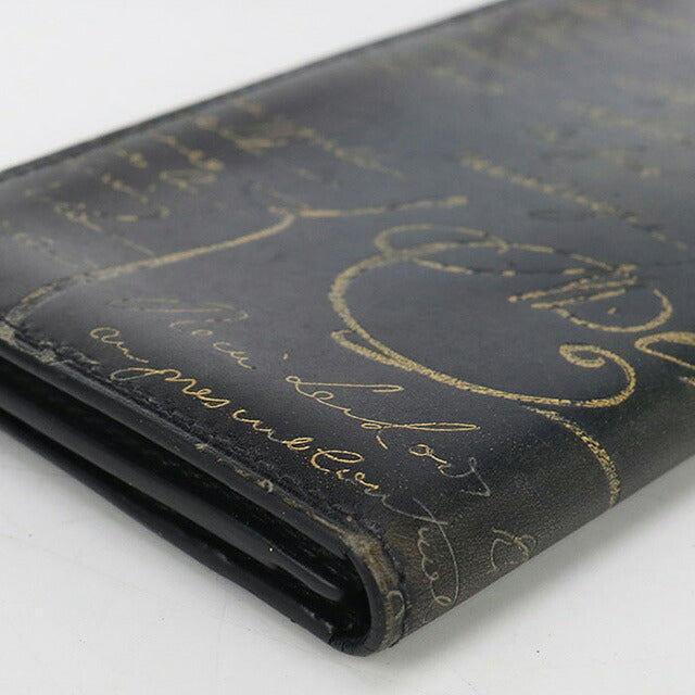 中古 ベルルッティ 長財布二折 メンズ ブランド BERLUTI カリグラフィ サンタル フラップ ロングウォレット ブラック 財布 USDBER102831011