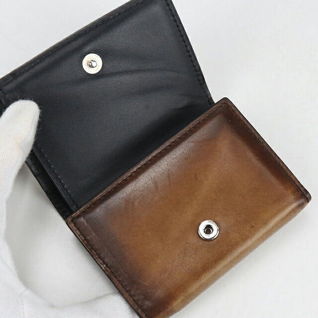 二手 Berluti Trifold 钱包 男士品牌 BERLUTI Acaju 翻盖紧凑型钱包 棕色钱包 USDBER104635011