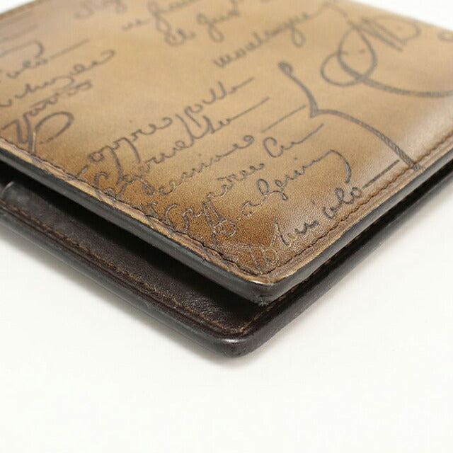 中古 ベルルッティ 二つ折り財布 二折財布 メンズ ブランド BERLUTI カリグラフィ ブラウン USDBER112961011