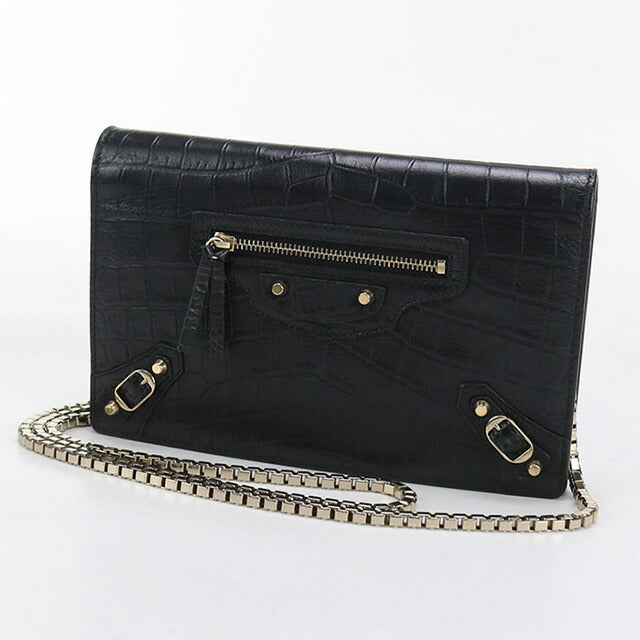 中古 バレンシアガ チェーンウォレット レディース ブランド BALENCIAGA レザー 444168 ブラック 財布 USDBG97423011