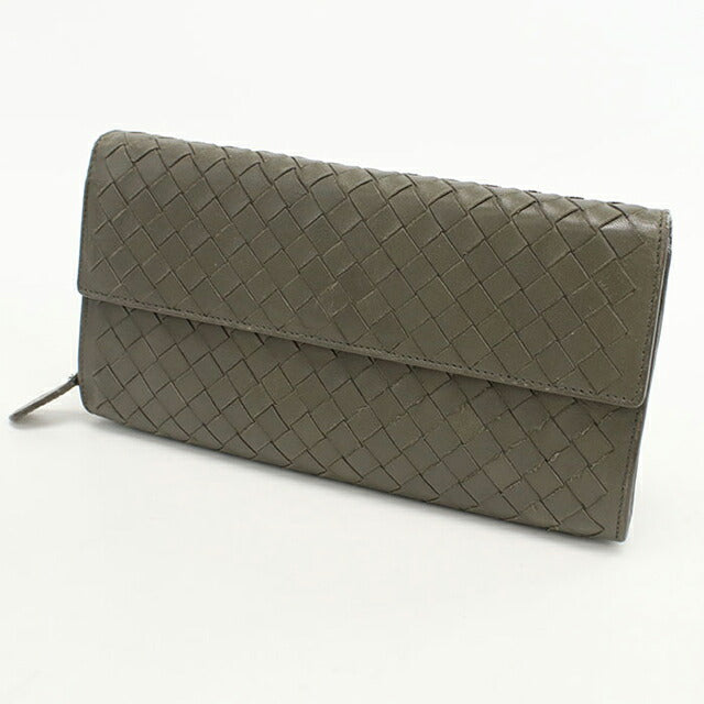 中古 ボッテガヴェネタ 長財布二折 レディース ブランド BOTTEGA VENETA イントレチャート ラージ フラップウォレット カーキ 財布 USDBO103590011