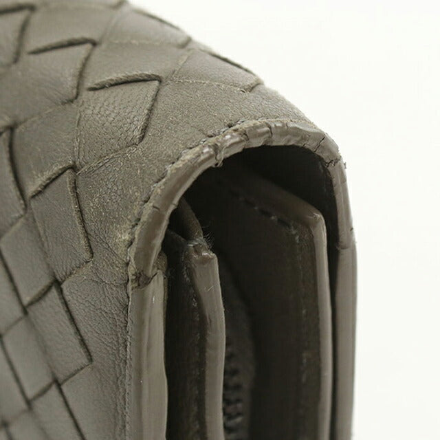 中古 ボッテガヴェネタ 長財布二折 レディース ブランド BOTTEGA VENETA イントレチャート ラージ フラップウォレット カーキ 財布 USDBO103590011